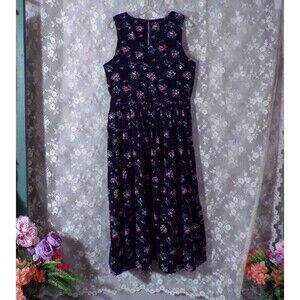 Vintage 90s Corduroy Dress Size Medium 1990s Retro Floral Cottagecore Prairie